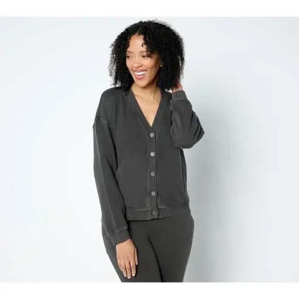 Barefoot Dreams Malibu Cardigan Charcoal Gray 2X Sweatshirt‎ Style Pockets